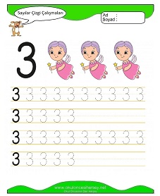3 Rakamı Çizgi Çalışmaları Çalışma Sayfaları